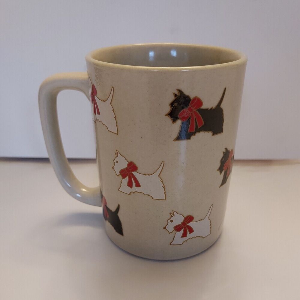 Scottish Terrier Scotty Dogs With Bows Vintage Otagiri Japan Coffee Cup Mug